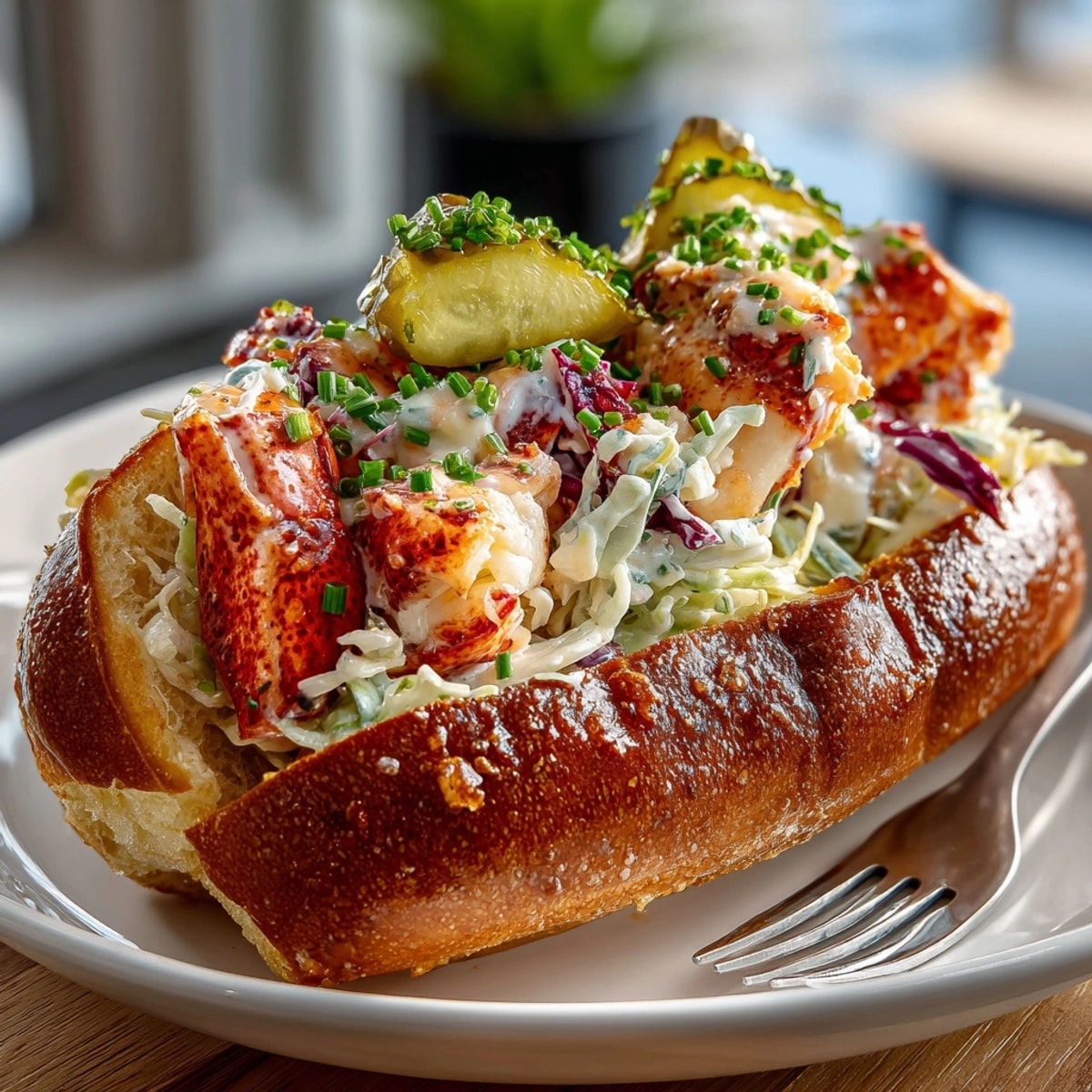 Nashville Hot Lobster Rolls stacked in toasted buns with creamy slaw and bright pickles.