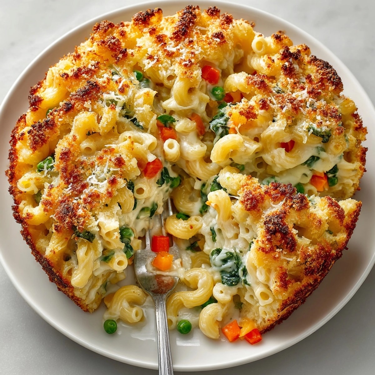 A bubbling casserole of Melty Mashup Mac and Cheese Pot Pie Pasta, perfect for comforting family dinners.