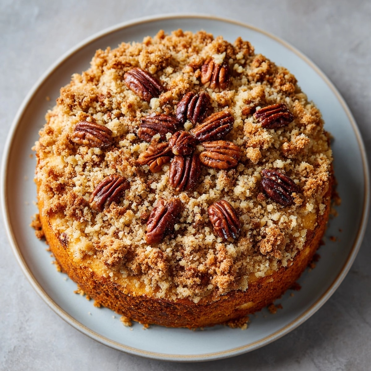 Slices of Thanksgiving Turkey Cake with crunchy sweet potato topping served on a festive table.