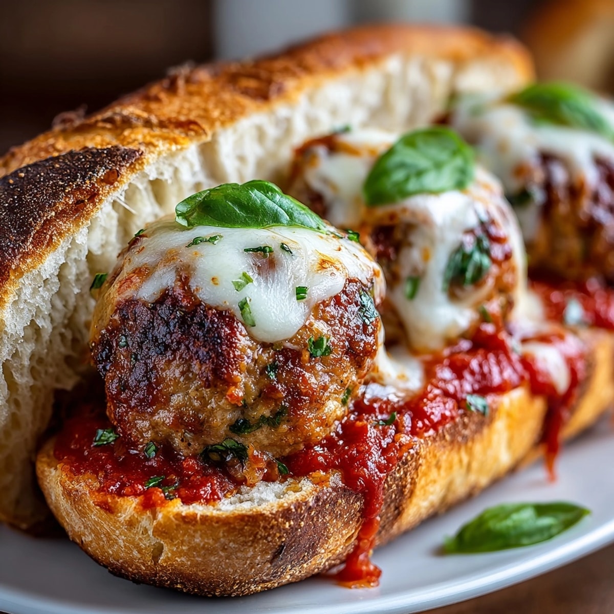 30-Minute Turkey Meatball Sub Sandwich Meal Prep showing melted cheese over saucy meatballs in toasted rolls.