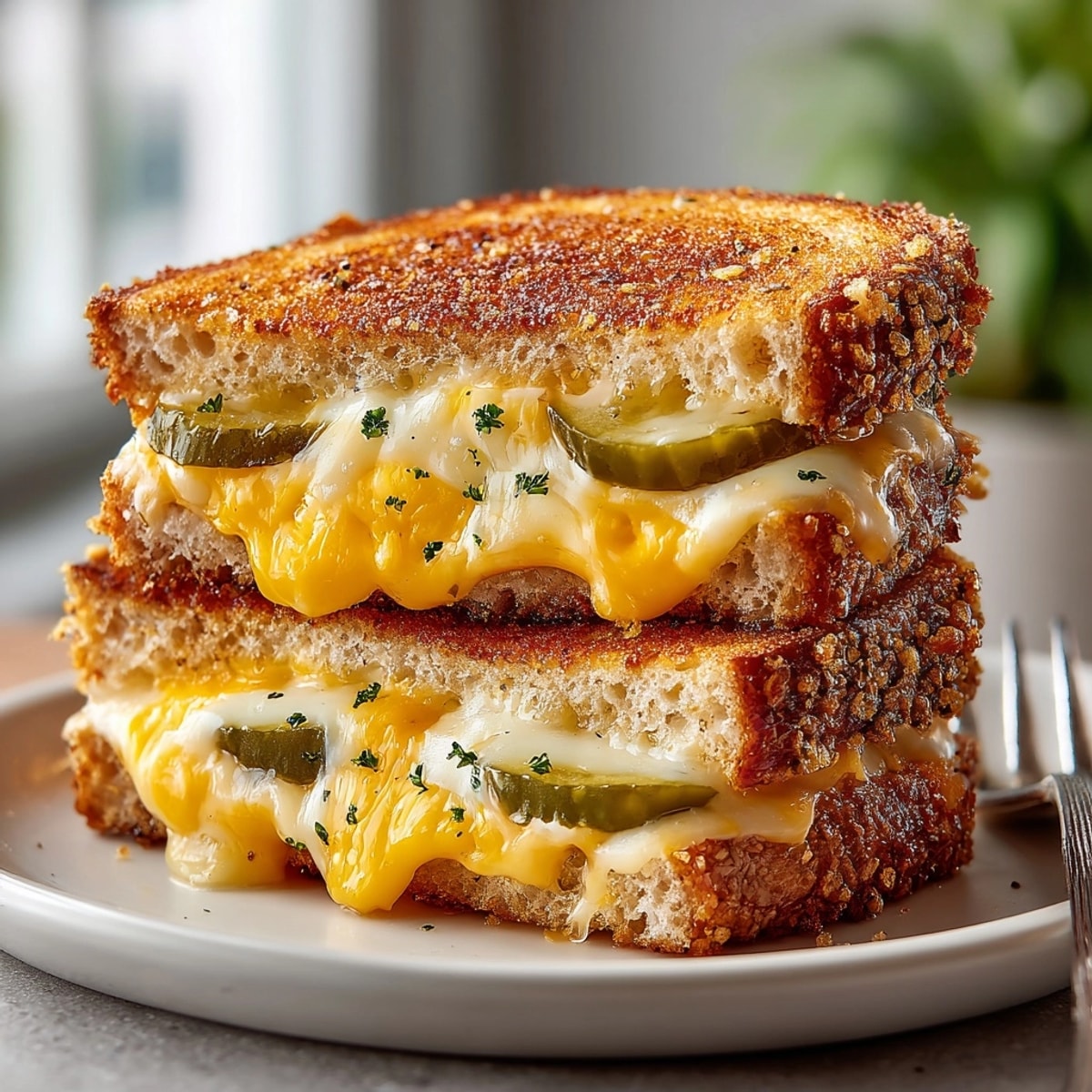 Crispy, tangy 15-Minute Pickle Juice Grilled Cheese: a fast, flavorful lunch, perfectly paired with soup.