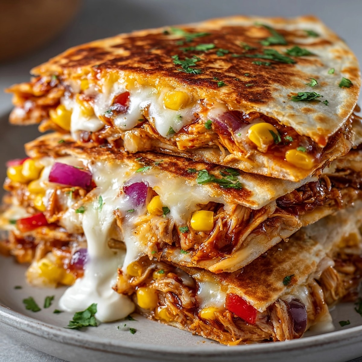 Enjoy the deliciousness of homemade BBQ chicken quesadillas, a quick and simple meal.