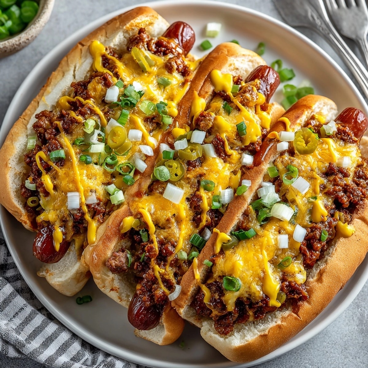 Golden, bubbly Chili Cheese Dog Casserole, a savory, cheesy bake piled high with hot dogs.