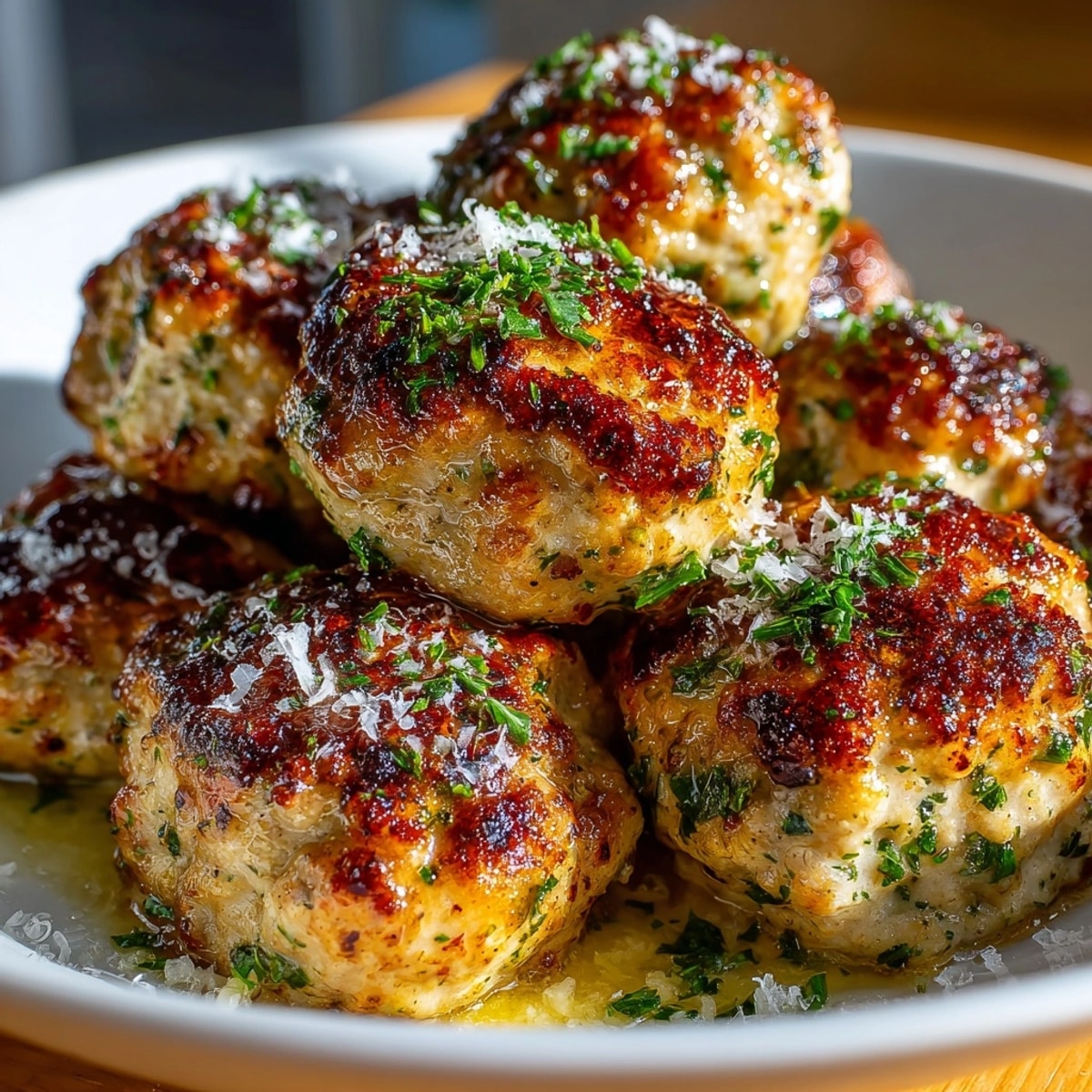 Golden Garlic Herb Turkey Meatballs, perfectly browned and ready for a delicious, savory meal.