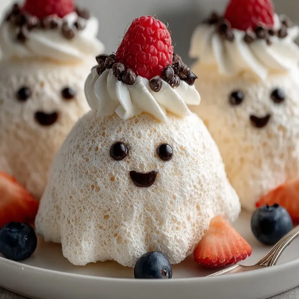 Spooky Poltergeist Pavlovas: Airy meringue ghosts with whipped cream and juicy mixed berries.