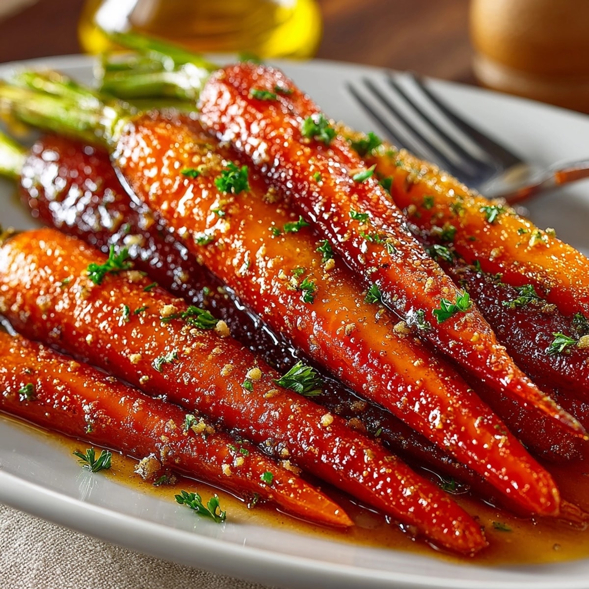 Golden Maple Glazed Carrots with Pepitas, a sweet and savory roasted Thanksgiving side.