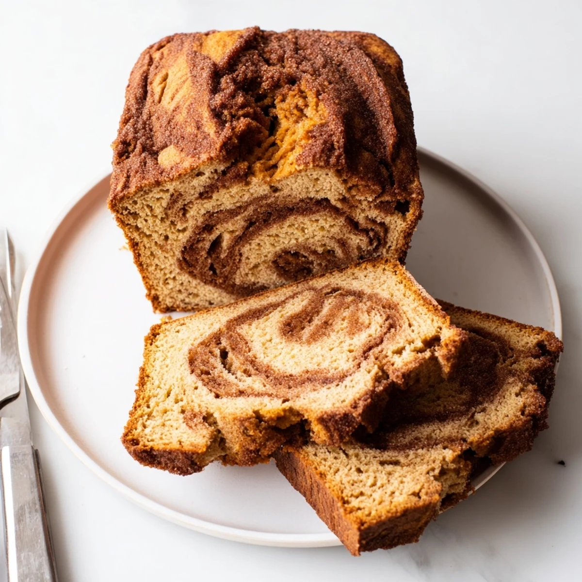 Moist snickerdoodle sweet potato bread topped with cinnamon sugar, perfect for dessert.  