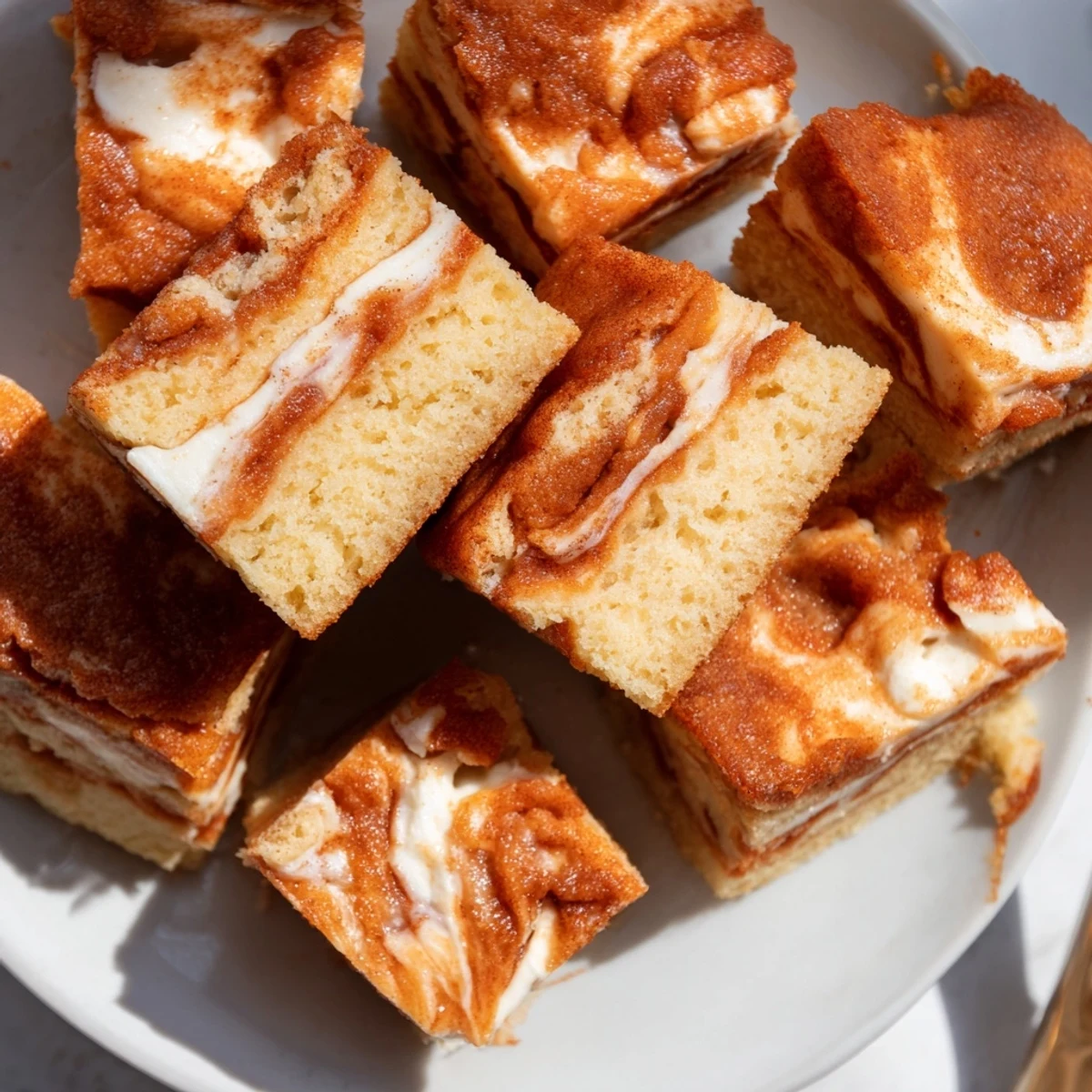 Fluffy Buffalo Ranch Churro Cake Pancake Bars topped with cinnamon-sugar are irresistible.  