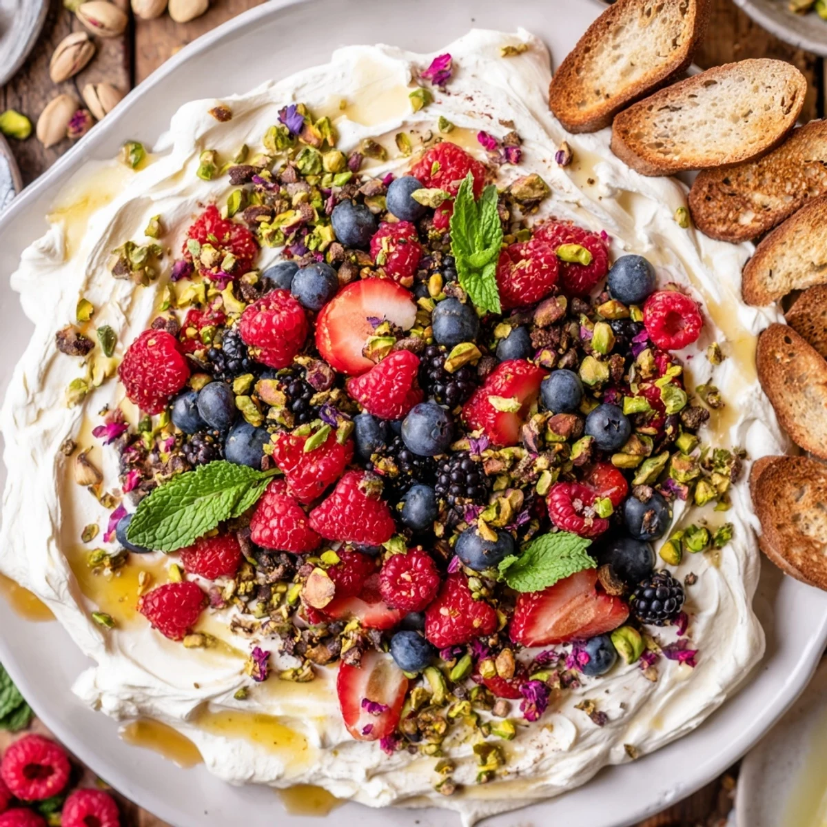 Delicious Butter Board Dessert Version served with toasted baguette slices for sharing.