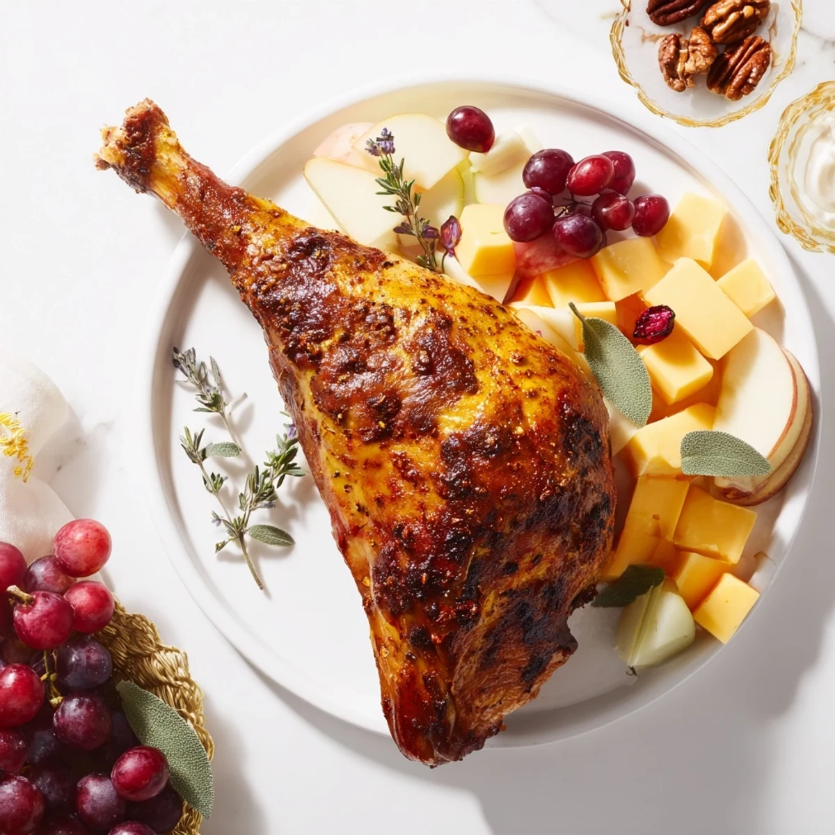 Delectable Thanksgiving Turkey Legs Charcuterie features golden brown turkey legs, perfect for your holiday appetizer spread.