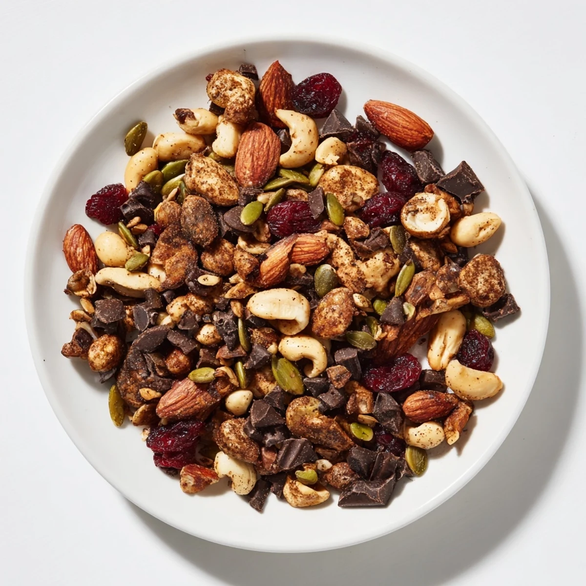 A bowl overflowing with spiced Acorn & Oak Snack Mix, a delicious homemade snack.