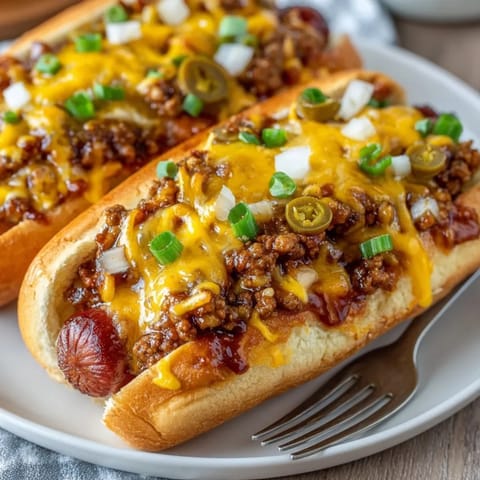 A close-up of steaming Chili Cheese Dog Casserole, oozing cheese and ready to serve for dinner.