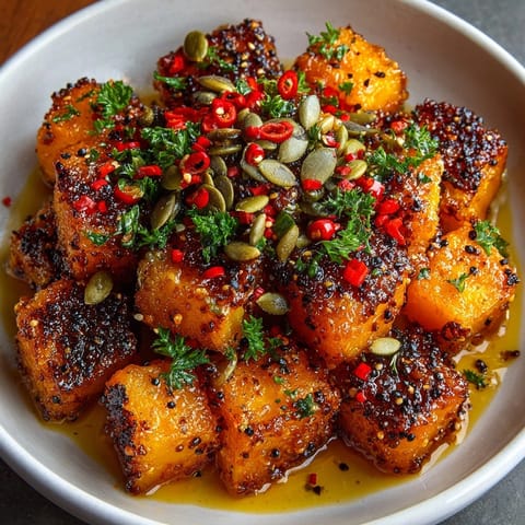 Oven-roasted Hot Honey Roasted Butternut Squash: tender, spiced fall flavors on a baking sheet.