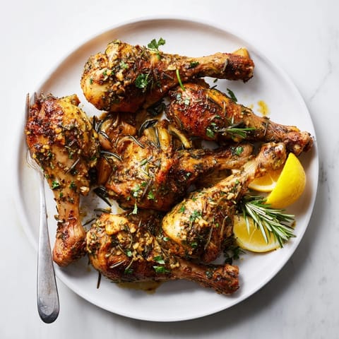 Crispy Garlic Herb Roasted Chicken Drumsticks recipe: juicy, flavorful, ready to serve with salad.