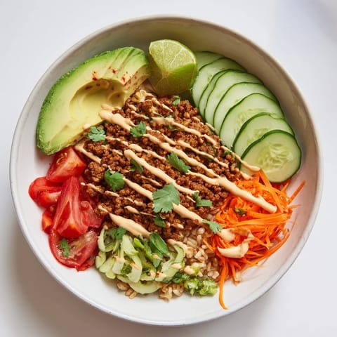 Delicious plant-based meat bowl with smoky spices and vibrant, healthy ingredients.  