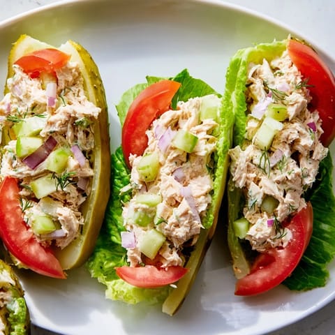 Juicy chicken salad spilling from hollowed-out pickles, a delicious pickle sandwich creation.