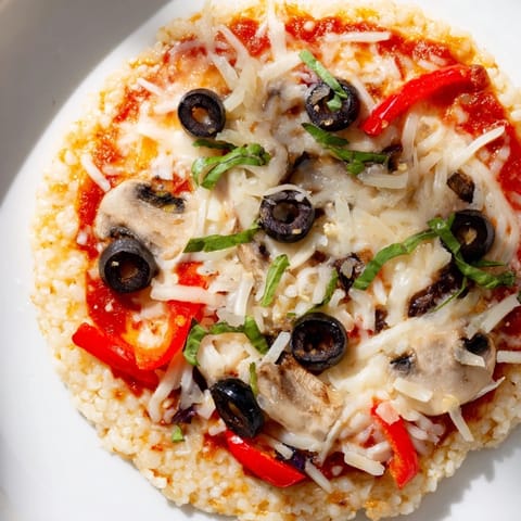 A close-up of cheesy Rice Cake Pizza Squares, topped with vibrant vegetables and ready to eat.