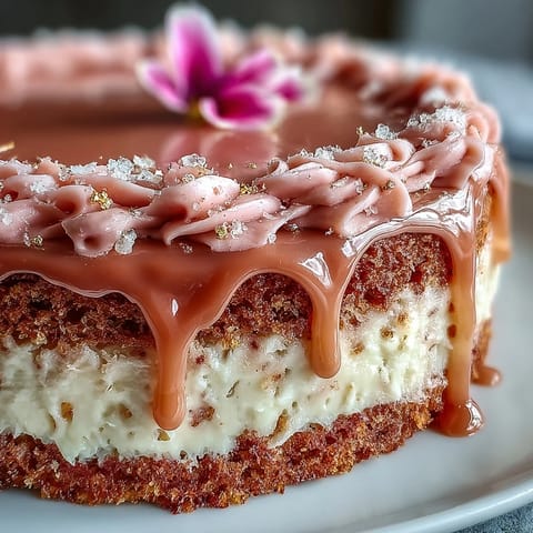 Decadent Rosé velvet cake, beautifully frosted, ready for a festive bridal shower.