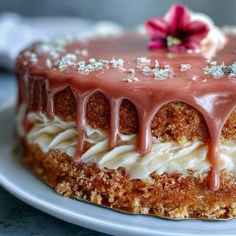 Bridal shower Rosé velvet cake with a gorgeous gold drip and pink hues.