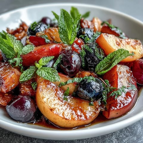 Cozy Warm German Fruit Salad featuring spiced apples, pears, and plums, perfect for dessert.