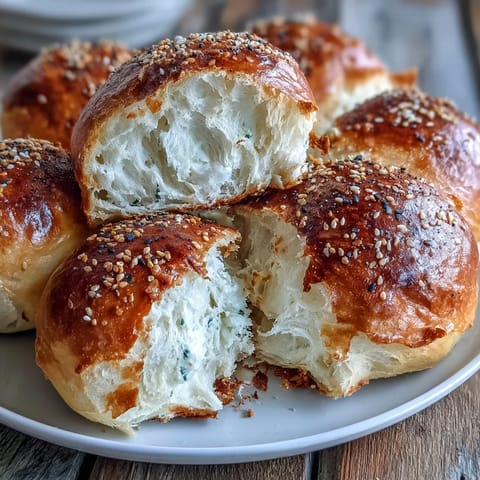 Warm, artisan German bread rolls perfect for breakfast, with a seeded topping.
