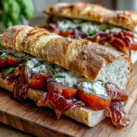 Thin Iberian ham sandwich, juicy tomato, drizzled with olive oil, ready to eat.