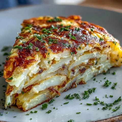 Golden Light Spanish Potato Omelette, tender potatoes, fluffy eggs, ready to serve.