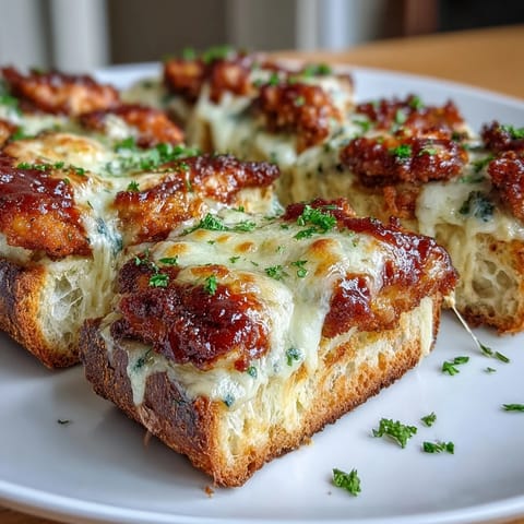 Golden Chicken Parmesan Garlic Bread Bake casserole with bubbly mozzarella and crispy bread.