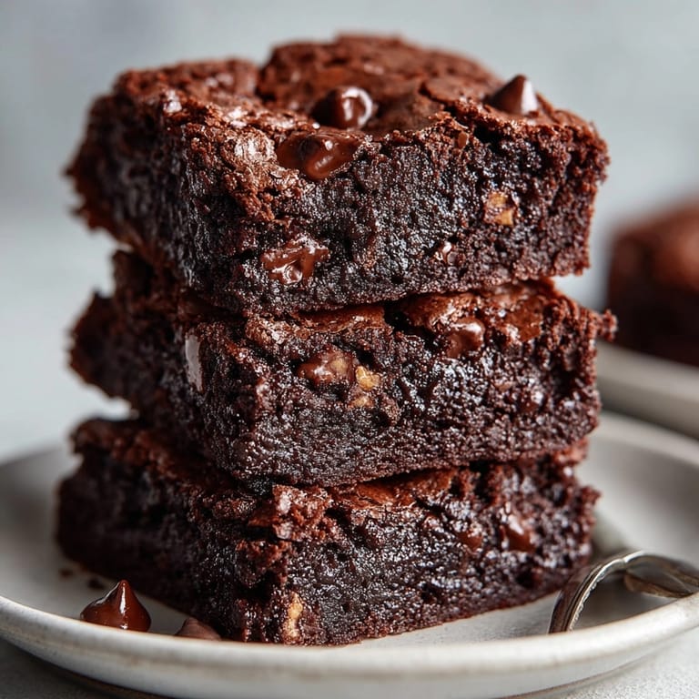 Homemade brownies sliced into squares, showing rich fudgy texture and melted chocolate chips