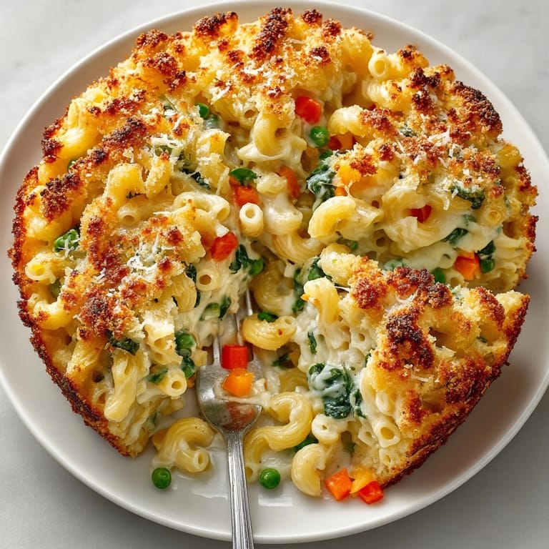 A bubbling casserole of Melty Mashup Mac and Cheese Pot Pie Pasta, perfect for comforting family dinners.
