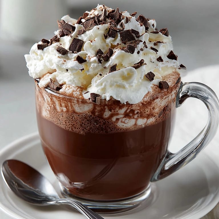 Rich Rebel Float Hot Chocolate with Marshmallow Cream Float, garnished with chocolate shavings and cocoa dust