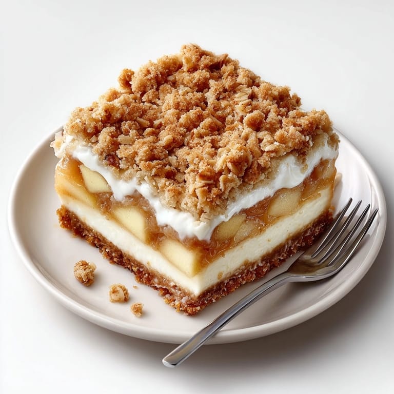 Freshly baked Sweet Comfort Apple Crisp Cheesecake Bars cooling on parchment paper, inviting and golden brown.