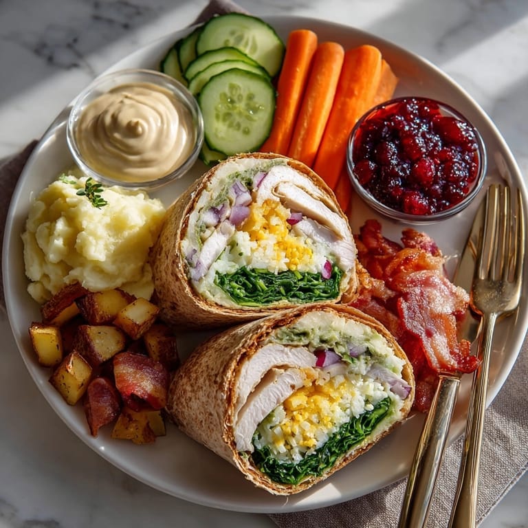 Freshly made Thanksgiving Leftover Turkey Wraps ready to eat, bursting with flavor and ingredients.