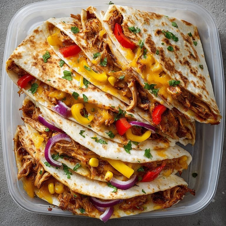 Savory BBQ chicken quesadillas with melted cheese inside a crispy tortilla shell.
