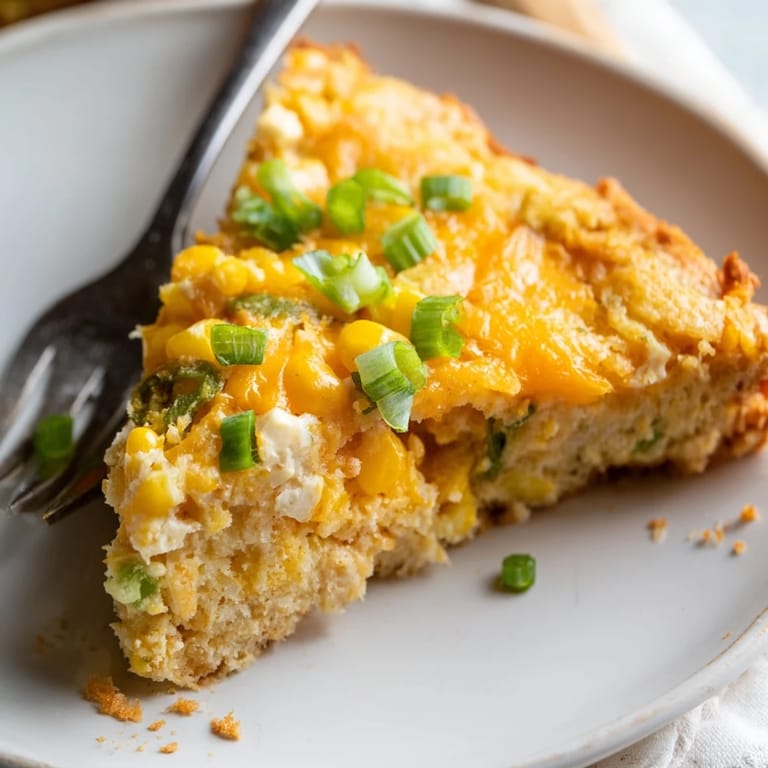 Savory Cheddar Corn Chaos Cake features a cheesy crust and tender, zesty interior.  