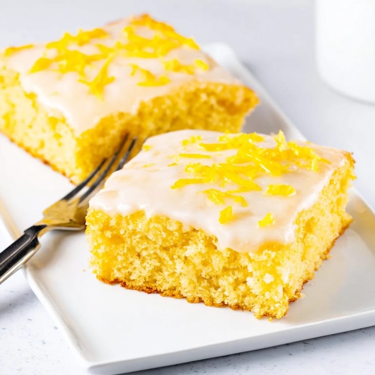 Delicious lemon soda sheet cake squares with a sweet glaze, ideal for dessert.