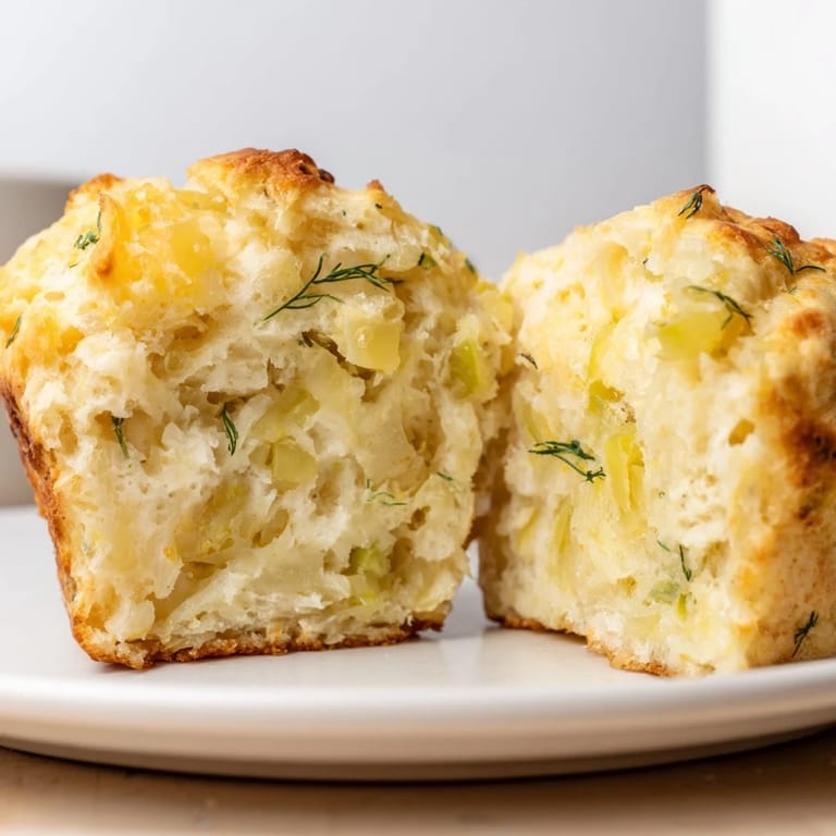 Golden-brown Dill Pickle Sweet Tea Cheddar Biscuit Muffin Loaf with melted cheese pockets.  