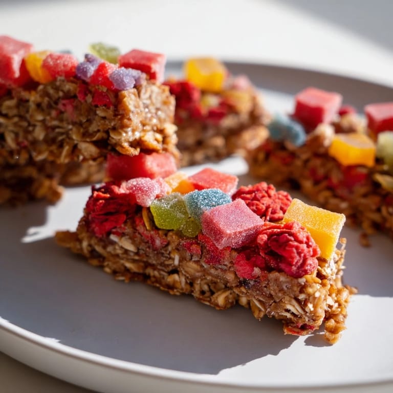 Homemade gummies elevate these delightful snack bars for a sweet treat.