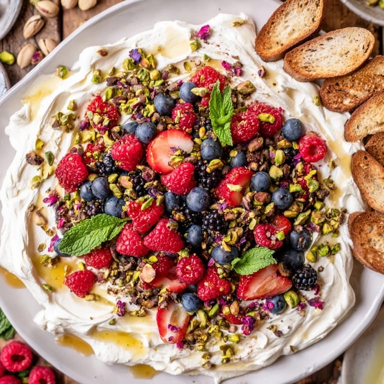 Delicious Butter Board Dessert Version served with toasted baguette slices for sharing.
