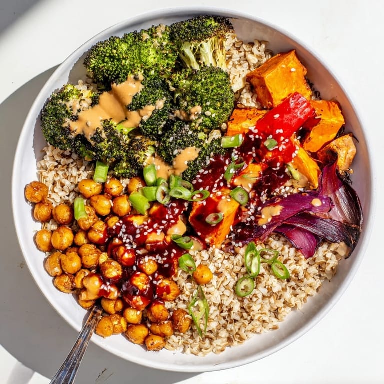 Nutritious Bold Sauce Drizzle Bowls featuring miso-butter and gochujang-maple flavors.  