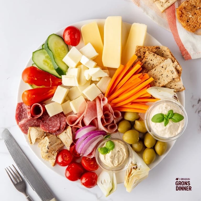 Stylish girl dinner platter loaded with delicious snacks, dips, and fresh fruits.  