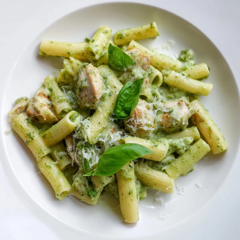 Enjoy this flavorful Creamy Pesto Penne & Chicken, an easy, comforting Italian dish.