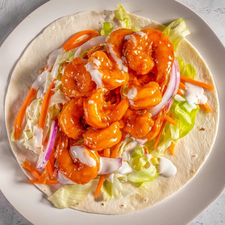 Spicy Buffalo Shrimp Wraps, a hearty meal with tender shrimp, and a satisfying, messy bite.