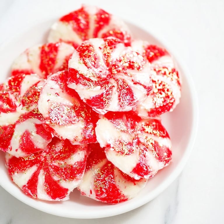 See the shiny, vibrant red Express Peppermint Candy Bows, sprinkled with edible glitter, ready for your party.