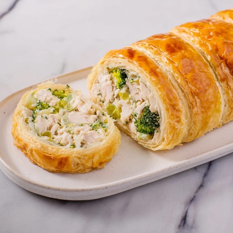 Delicious Creamy Chicken and Broccoli Puff Pastry Rolls on a plate, perfect for a satisfying meal.
