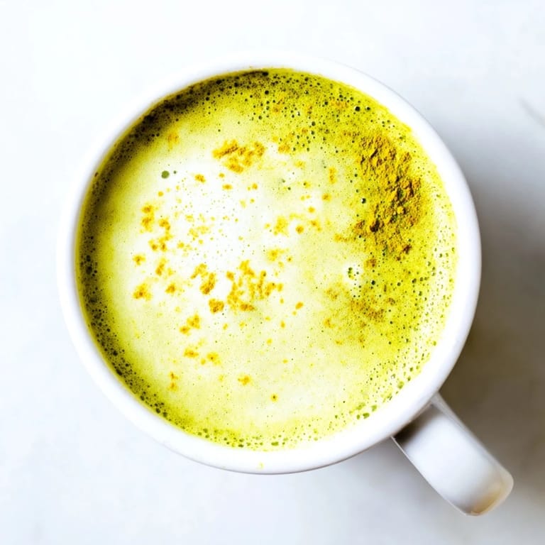 A creamy Coconut Ginger Matcha Winter Immunity Latte, perfect for a cozy afternoon and boosting immunity.