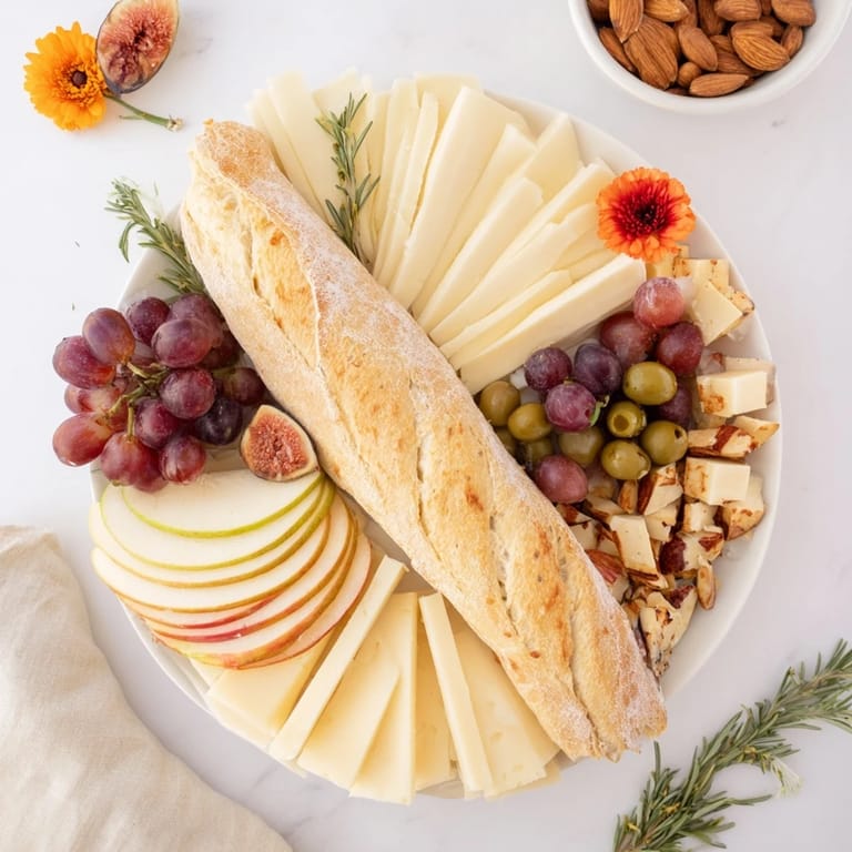 Vibrant golden wheat bundle board appetizer with ripe grapes, gourmet cheeses, and fig jam in a visually rich setup.
