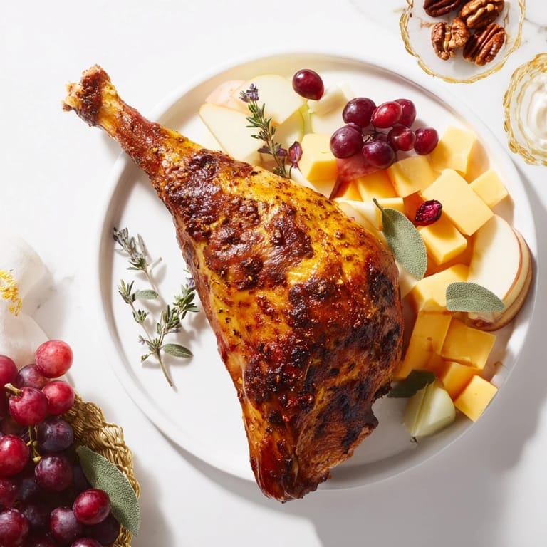 Delectable Thanksgiving Turkey Legs Charcuterie features golden brown turkey legs, perfect for your holiday appetizer spread.