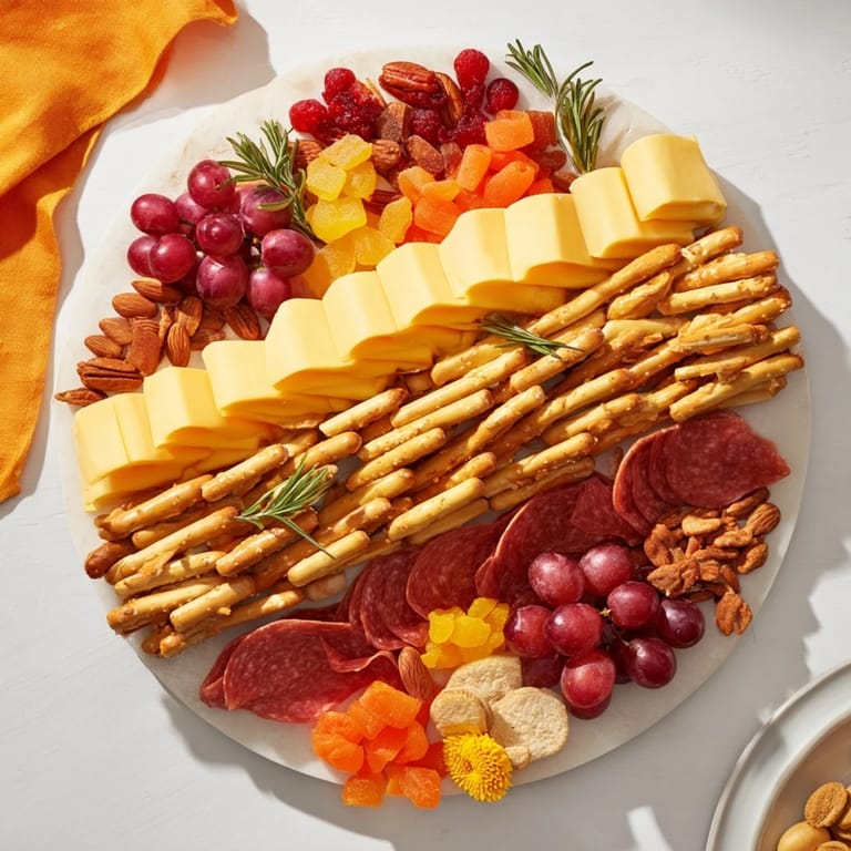 Imagine the warmth of this Flickering Fire Log Snack Board with breadsticks, cheeses, and gummy flames for a delightful treat.