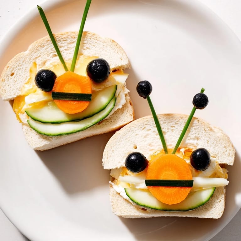Cute bee sandwiches arranged on a wooden board showcase playful food art, ready for a kid's party.
